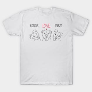 Rescue Love Repeat Dog Pit Bull Drawings, Dog Rescue Pittie T-Shirt